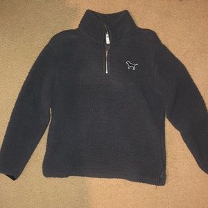 VSPink Sherpa Boyfriend Quarter Zip Fuzzy Pullover
